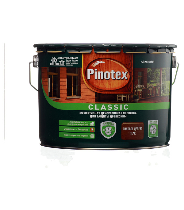 Антисептик Pinotex Classic декоративный для дерева тик 9 л