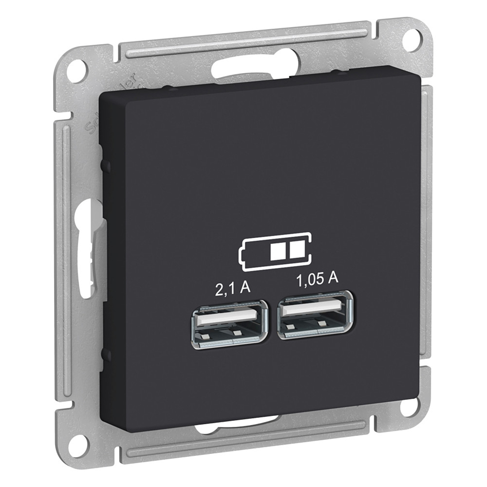 Розетка коммуникационная Schneider Electric Atlas Design ATN001033 скрытая установка карбон два модуля USB