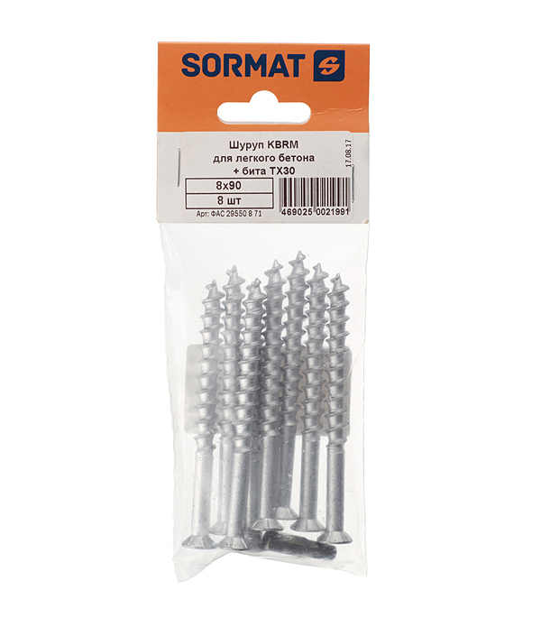 Анкер-шуруп Sormat для газобетона потайная головка 8x90 мм с битой (8 шт.)