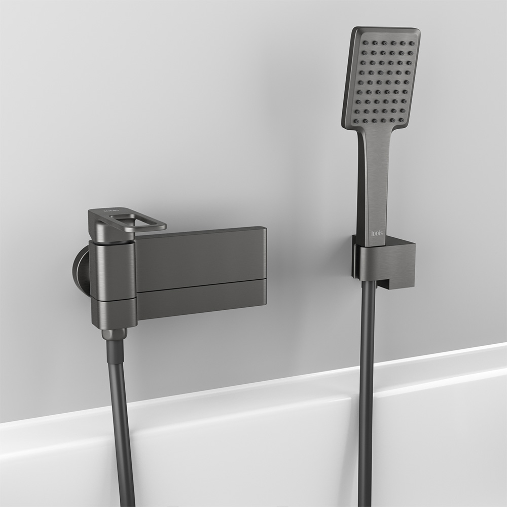 Смеситель для ванны и душа IDDIS Slide SLIGM00i02 с коротким изливом однорычажный с лейкой графит