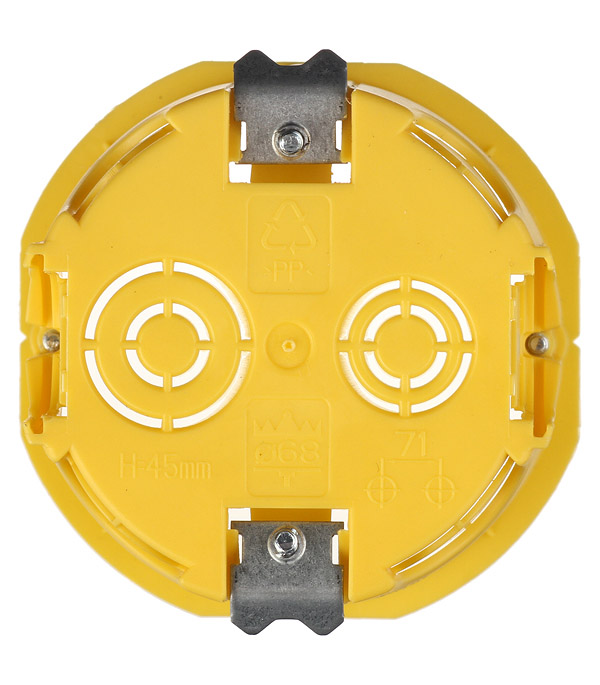 Подрозетник Schneider Electric для гипсокартона круглая d65х45 мм 8 вводов желтый IP20 с металлическими лапками