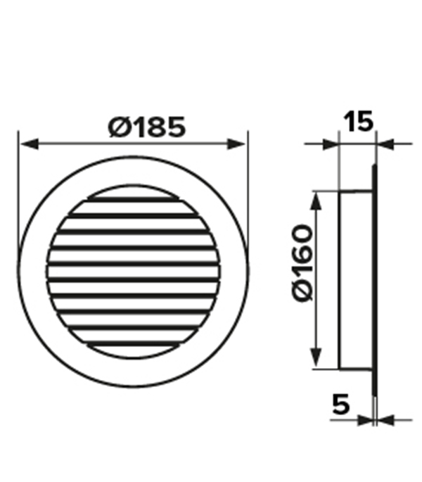 Вентиляционная решетка наружная круглая алюминиевая d185 мм c фланцем d160 мм