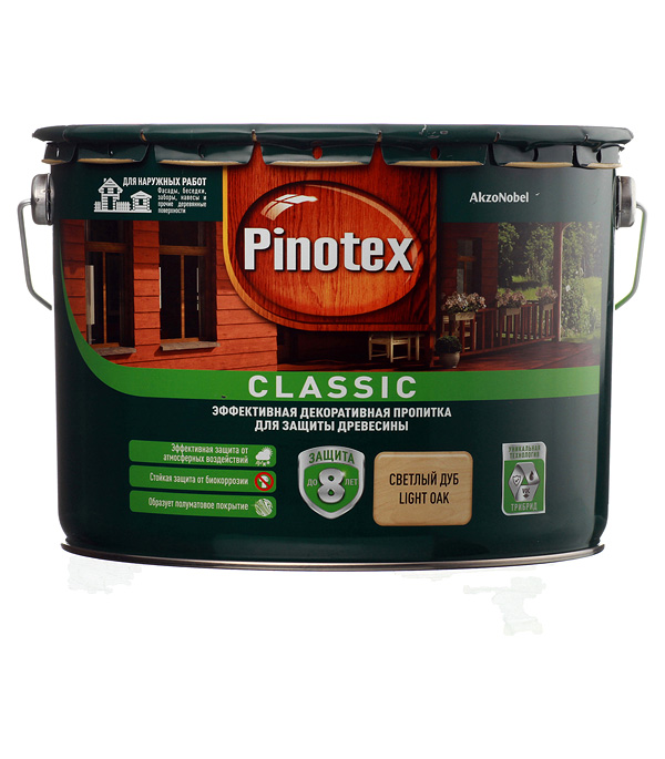 Антисептик Pinotex Classic декоративный для дерева светлый дуб 9 л