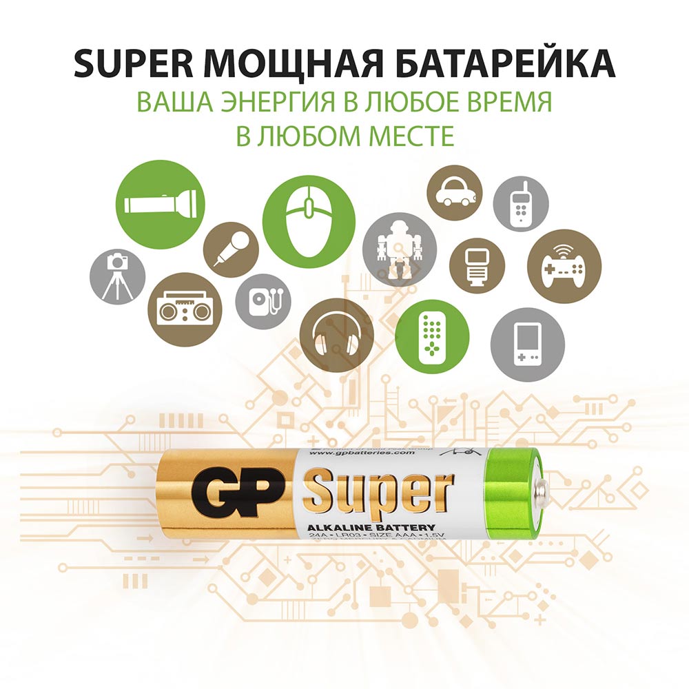 Батарейка GP Batteries Super AAA мизинчиковая LR03 1,5 В (4 шт.)